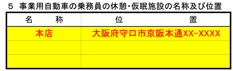 介護タクシー申請書休憩所仮眠施設の位置